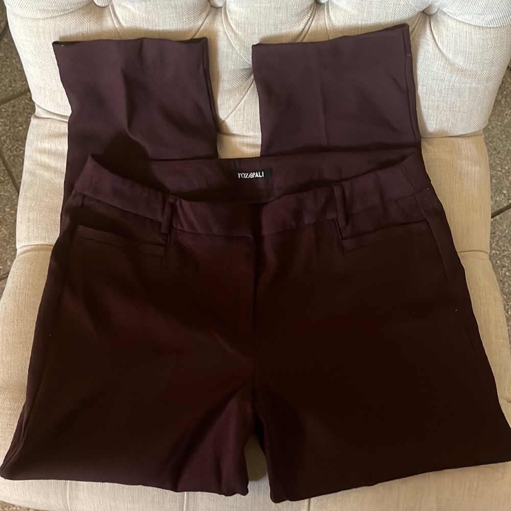 Black and burgundy pants.